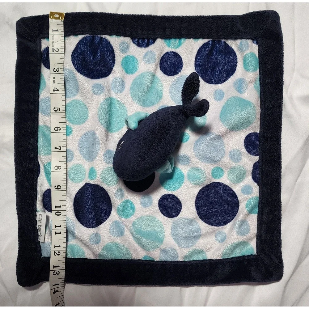 Carters Whale‎ Security Blanket Baby Lovey Navy Blue Aqua Polka Dots